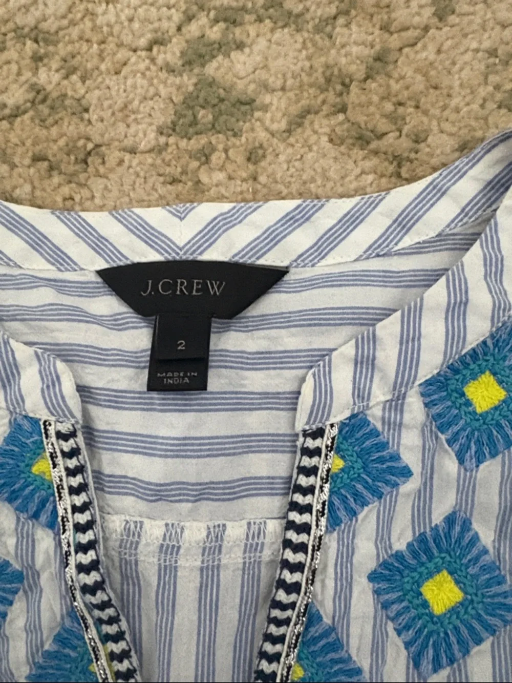 J. Crew black label Blue & White Striped Embroidered Tank top blouse sz 2 cotton